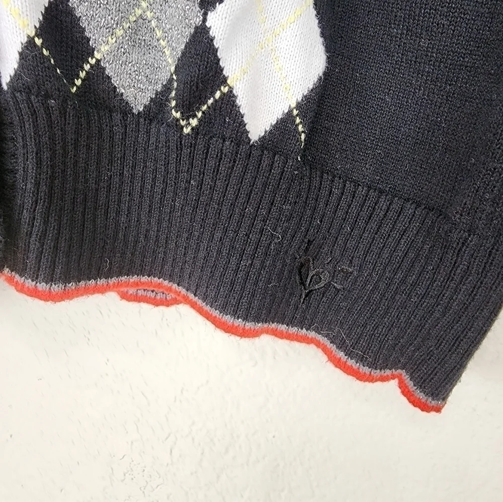 Justice Argyle Black Red White Girls Cardigan Sweater Size 14